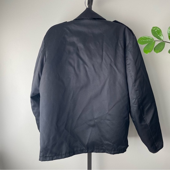 Vintage Canadian Police Zip Bomber Style Jacket Shiny Black 90s 1990s Men’s XL - Picture 2 of 12